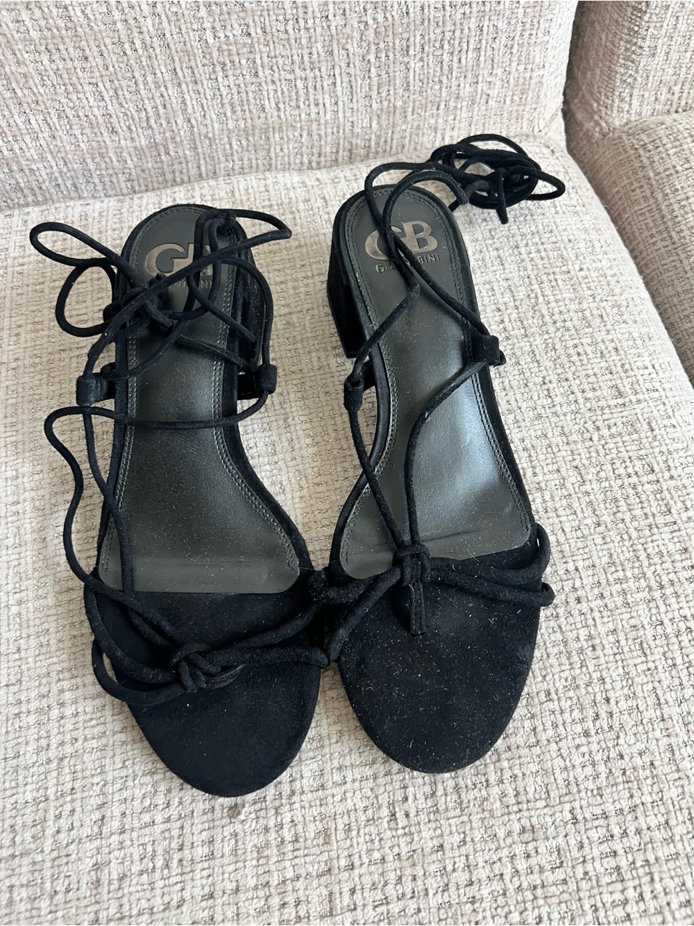 Gianni Bini Black Lace-Up Suede Block Heel Sandal
